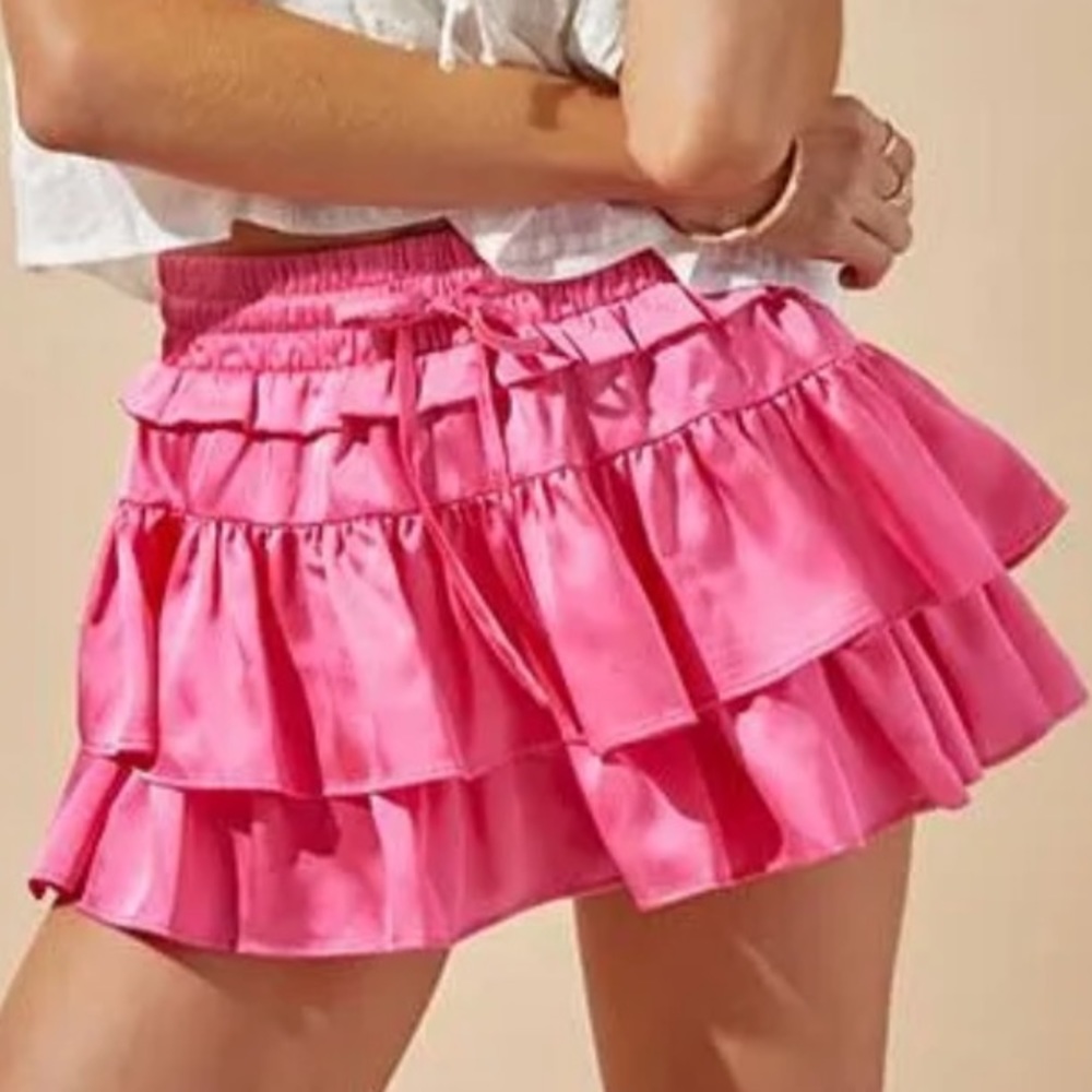 Pink mini ruffle skort